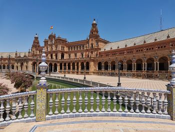 View of historic building against clear blue sky