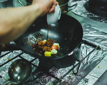 High angle view of people preparing food