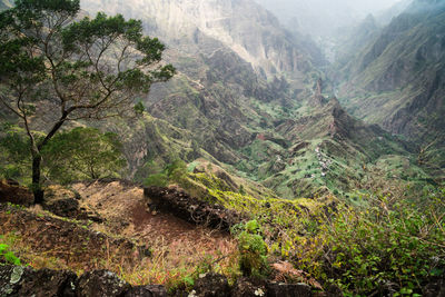 High angle view of land and mountains