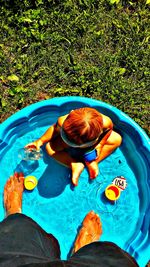 High angle view of man in swimming pool