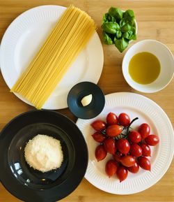 High angle view of vegetables in bowl on table