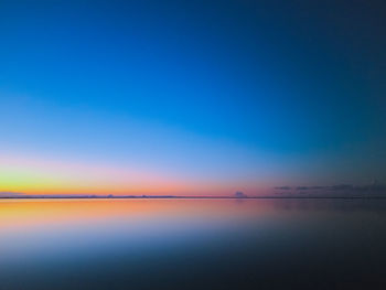 Scenic view of sea against clear sky during sunset