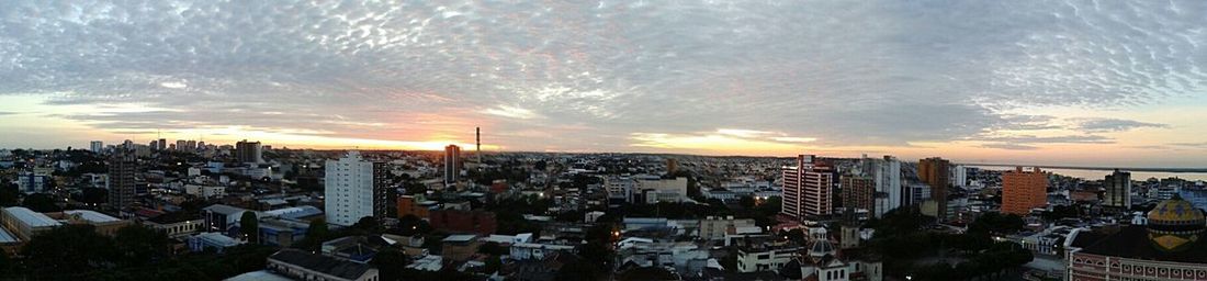 City skyline at sunset