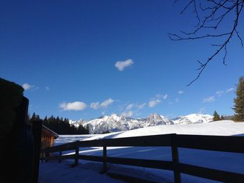 Scenic view of mountains against sky during winter