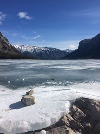 Scenic view of snow covered mountains