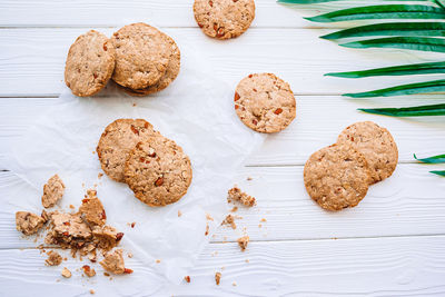 High angle view of cookies on table