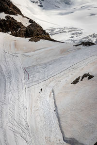 High angle view of snow covered land