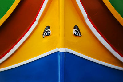 Close-up of anthropomorphic face on boat