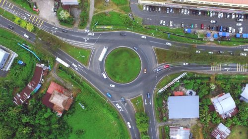 High angle view of cars on road in city