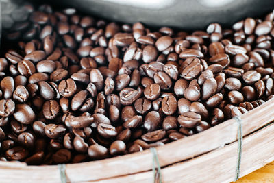 High angle view of coffee beans on table