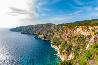 Scenic view of bay against sky