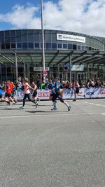 People walking on city street