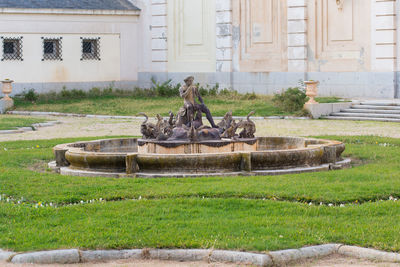 Beautiful fountain with no wate. el pardo royal palace