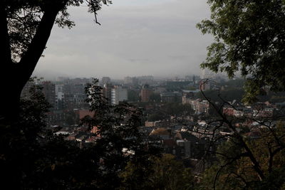 High angle view of townscape against sky