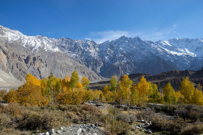 Scenic view of snowcapped mountains against sky