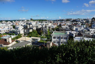 High angle view of townscape against sky