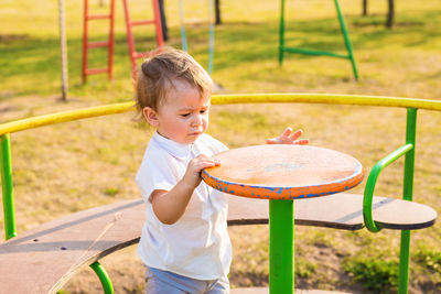 Boy playing in playground