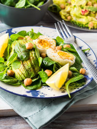 Close-up of breakfast served in plate