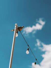 Low angle view of street light against blue sky