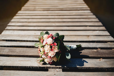 High angle view of flower bouquet on table