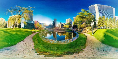 View of city against blue sky