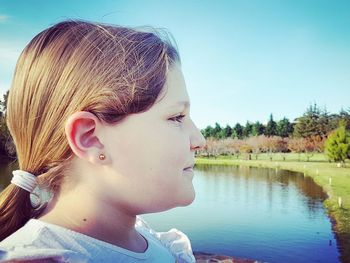 Portrait of girl in lake
