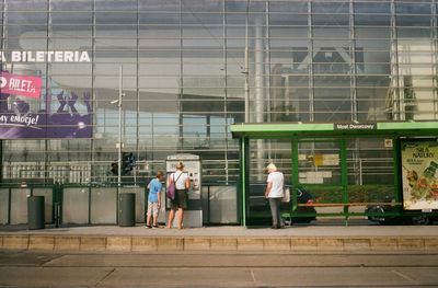 People walking in modern building