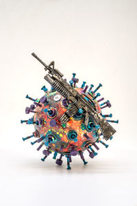 High angle view of stuffed toy against white background