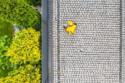 High angle view of man on footpath 