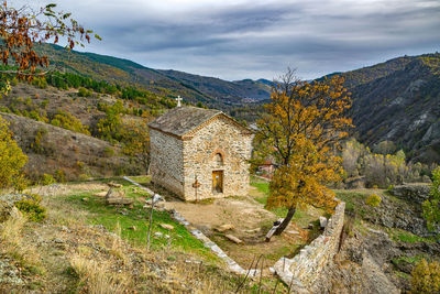 Scenic view of mountains against sky during autumn