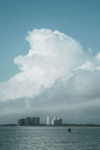 Scenic view of sea by buildings against sky