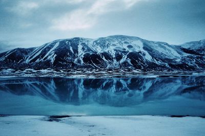 Scenic view of snowcapped mountains against sky