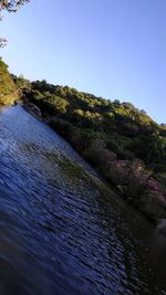 Scenic view of river against clear blue sky