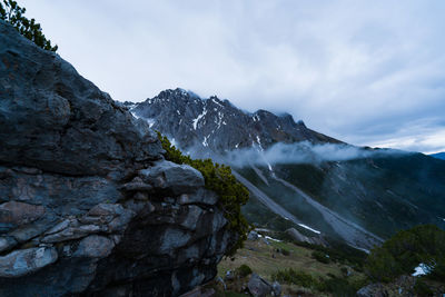 Scenic view of snowcapped mountains against sky