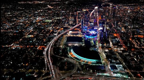 High angle view of city buildings at night,down town la