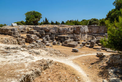 Remains of the acropolis of rhodes city on the mountain mount smith on greek island rhodes