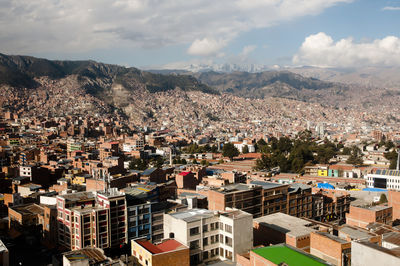 High angle view of cityscape against sky