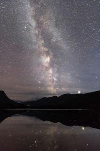Scenic view of lake against star field