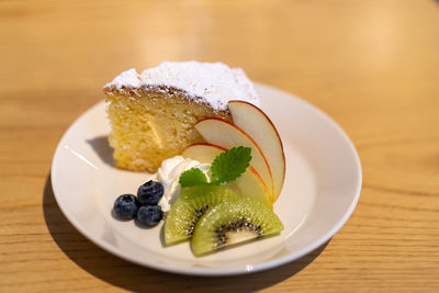 Close-up of dessert in plate on table