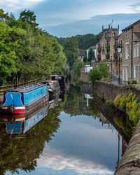 Narrowboats on the leeds liverpool canal at skipton in north yorkshire