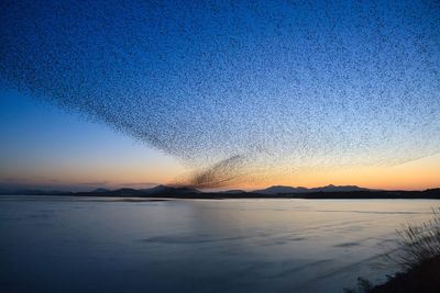 Scenic view of sea against clear sky during sunset