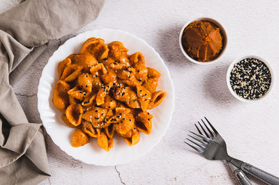High angle view of food on table