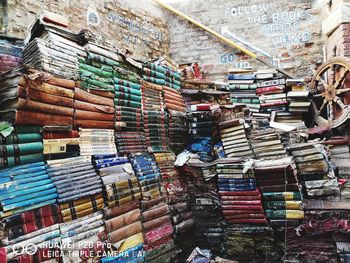 Full frame shot of multi colored books for sale at market