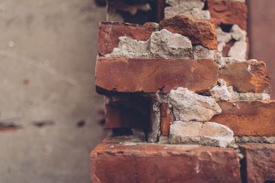 Close-up of rusty brick wall