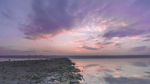 Scenic view of sea against sky at sunset