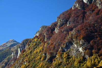 Scenic view of mountains against clear blue sky