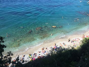 High angle view of people on beach