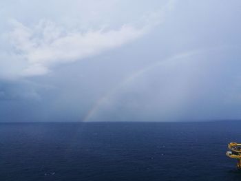 Scenic view of rainbow over sea against sky
