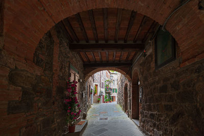 Rear view of man walking in tunnel