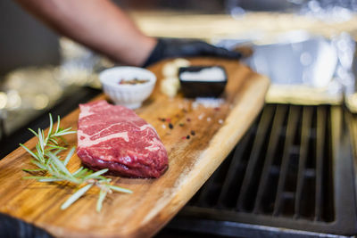 Close-up of meat on barbecue grill